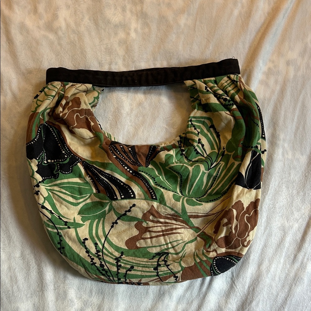 Floral Print Women's Bag - Green and Brown